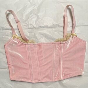 SKIMS Baby Pink Velvet Lace-Trim corset bustier Top XS 💕💕